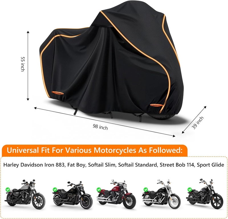 BIGACOVER 420D Waterproof Motorcycle Cover for Harley Davidson Cruiser, Softail Standard, Iron 883, Heritage Classic 114, Fat Boy, Sport Glide, Shadow Cruiser,Windproof Heavy Duty Outdoor Bike Cover - Image 2